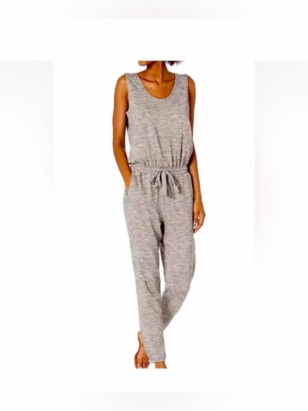 Daily Ritual Sleeveless Gray Drawstring Knit Jumpsuit